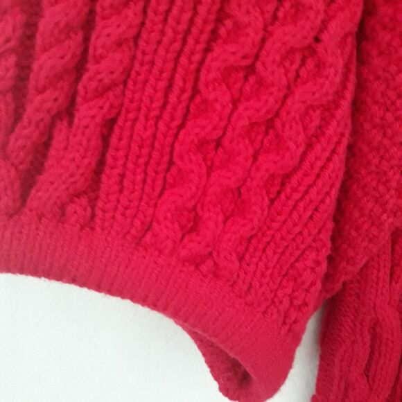 Style & Co Cable Knit Red Sweater Womens Medium Short Sleeve 1/4 Three Button - Picture 4 of 11